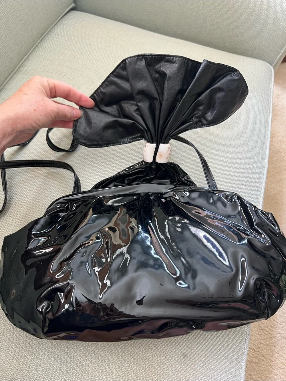 Baikal New York Black Patent Leather Bow Shoulder Bag Convertible Pouch Clutch